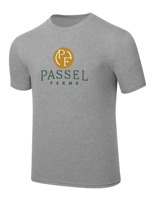 Simply Soft Heathered Light Grey 4.5oz  Poly/Combed Ring Spun Cotton T-Shirt w/Passel Farms Logo