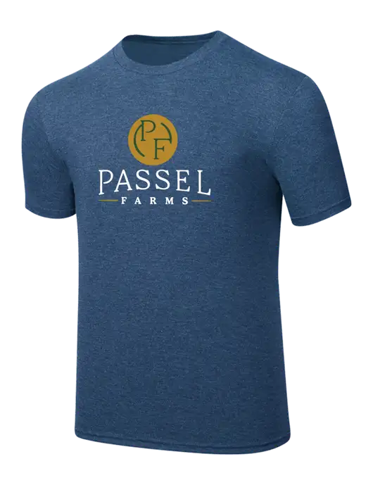 Simply Soft Heathered Navy 4.5oz  Poly/Combed Ring Spun Cotton T-Shirt w/Passel Farms Logo