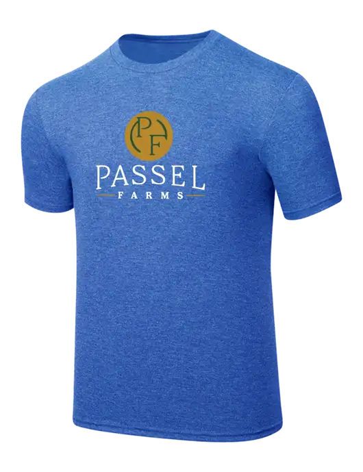 Simply Soft Royal Frost 4.5oz  Poly/Combed Ring Spun Cotton T-Shirt w/Passel Farms Logo
