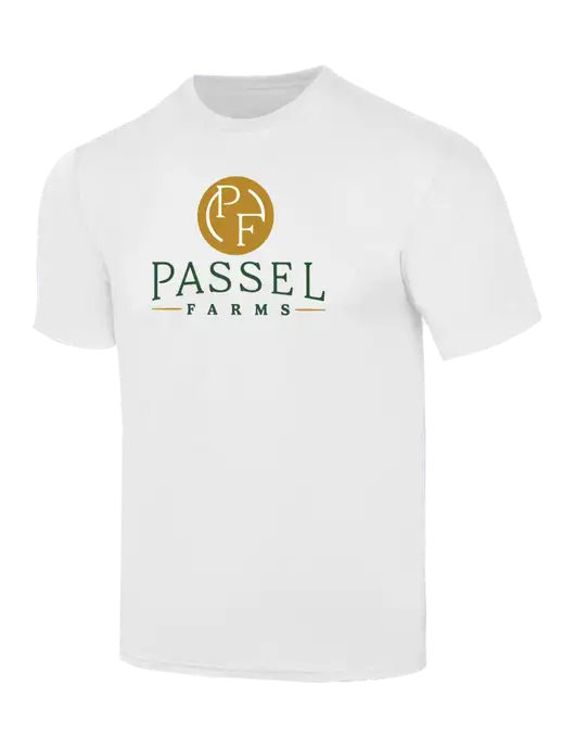 Simply Soft White 4.5oz  Poly/Combed Ring Spun Cotton T-Shirt w/Passel Farms Logo