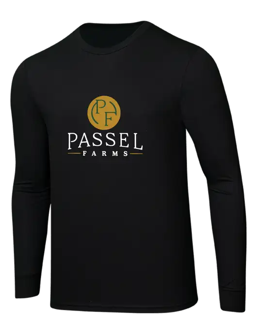 Simply Soft Long Sleeve Black 4.5 oz, Poly/Combed Ring Spun Cotton T-Shirt w/Passel Farms Logo
