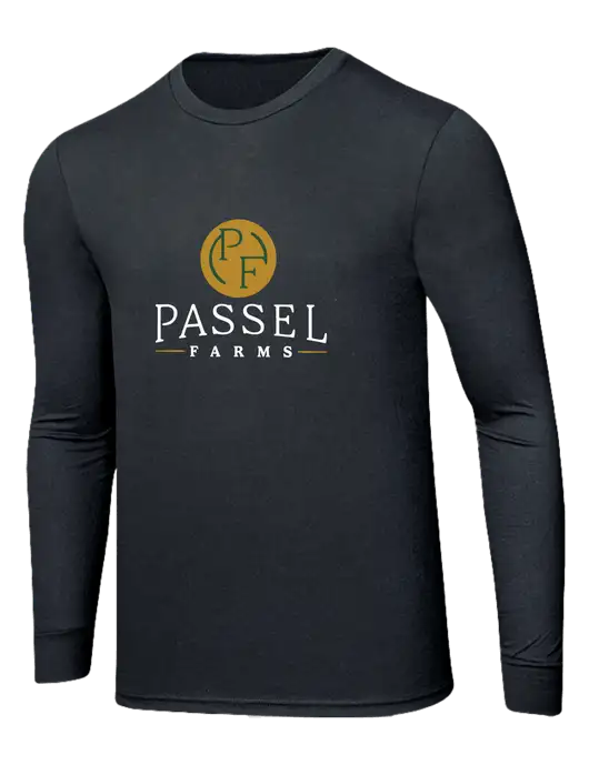 Simply Soft Long Sleeve Black Frost 4.5 oz, Poly/Combed Ring Spun Cotton T-Shirt w/Passel Farms Logo