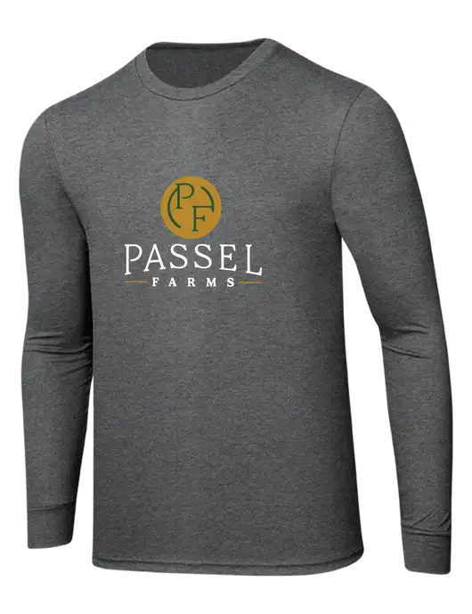 Simply Soft Long Sleeve Medium Grey Frost 4.5 oz, Poly/Combed Ring Spun Cotton T-Shirt w/Passel Farms Logo
