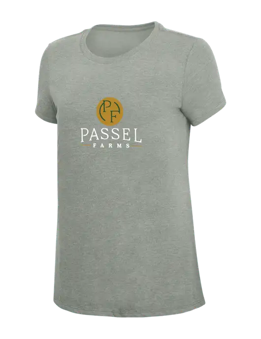Womens Simply Soft Grey Frost 4.5oz  Poly/Combed Ring Spun Cotton T-Shirt w/Passel Farms Logo