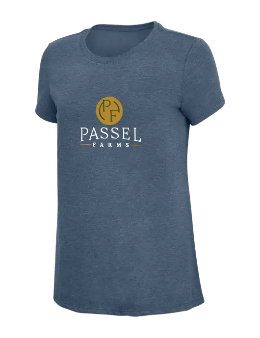 Womens Simply Soft Navy Frost 4.5oz  Poly/Combed Ring Spun Cotton T-Shirt w/Passel Farms Logo