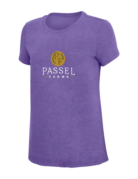 Womens Simply Soft Purple Frost 4.5oz  Poly/Combed Ring Spun Cotton T-Shirt w/Passel Farms Logo