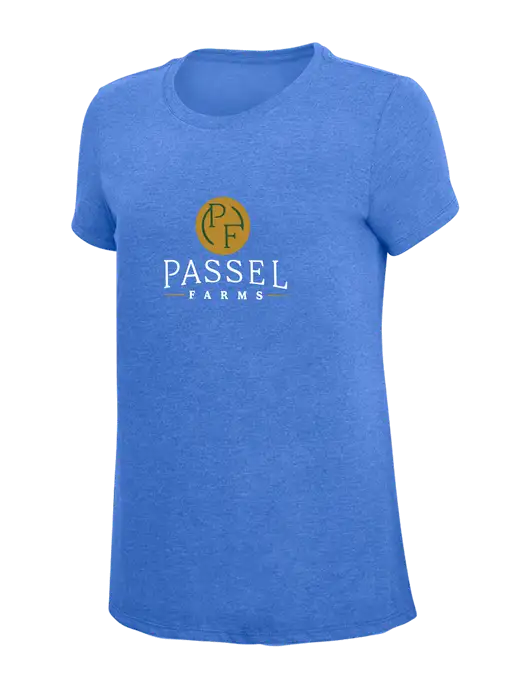 Womens Simply Soft Royal Frost 4.5oz  Poly/Combed Ring Spun Cotton T-Shirt w/Passel Farms Logo