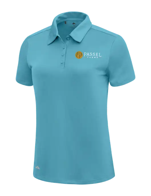Adidas Sapphire Blue Womens Ultimate Solid Polo w/Passel Farms Logo