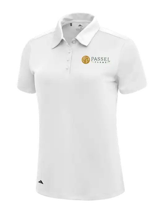 Adidas White Womens Ultimate Solid Polo w/Passel Farms Logo