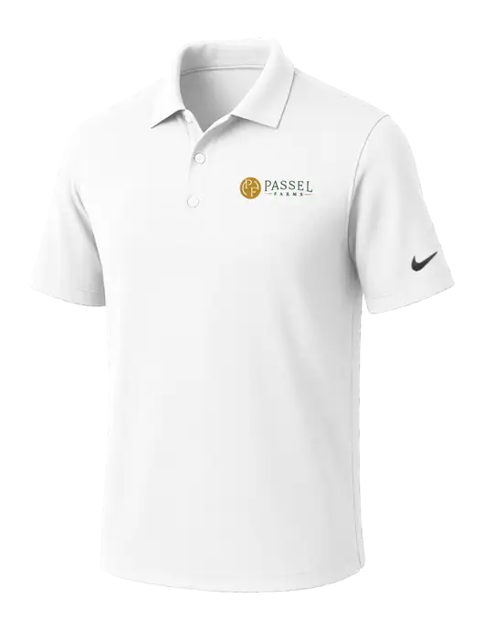 NIKE White Dri-Fit Micro Pique Polo w/Passel Farms Logo