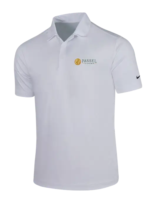 NIKE White Dri-Fit Vertical Mesh Polo w/Passel Farms Logo