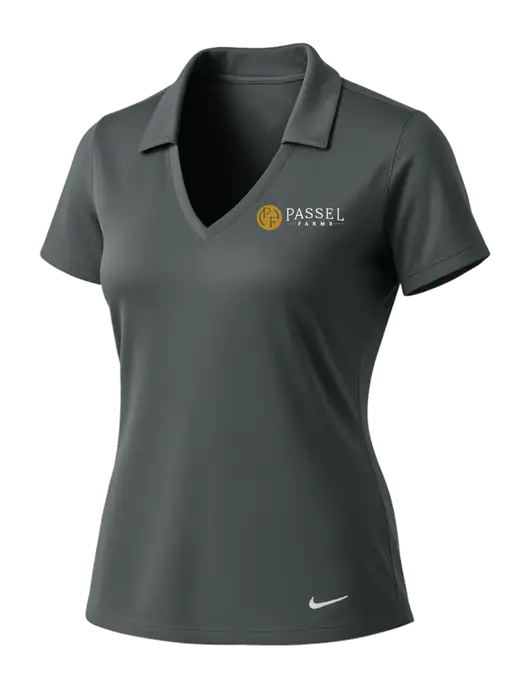 NIKE Dark Grey Womens Dri-Fit Vertical Mesh Polo w/Passel Farms Logo