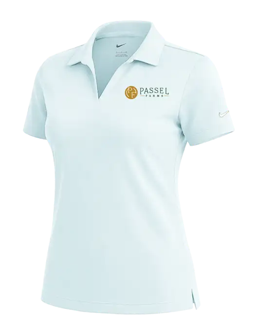 NIKE Very Light Blue Womens Dri-Fit Micro Pique Polo w/Passel Farms Logo