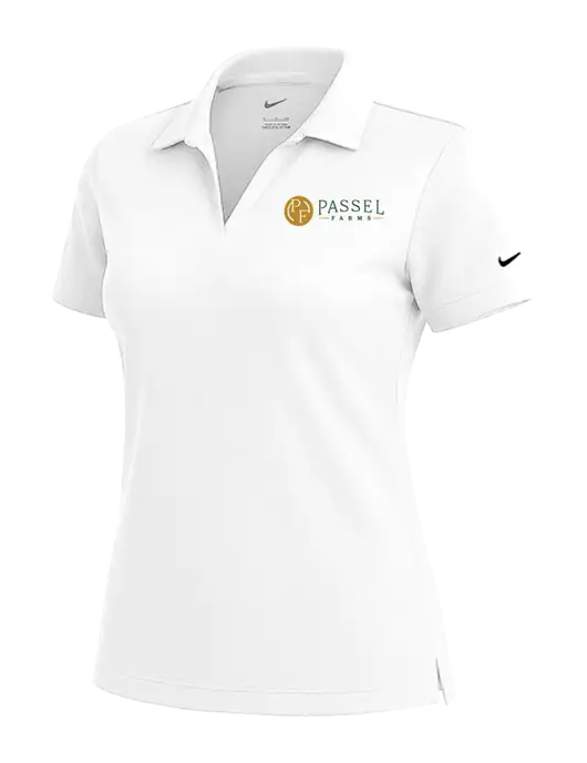 NIKE White Womens Dri-Fit Micro Pique Polo w/Passel Farms Logo