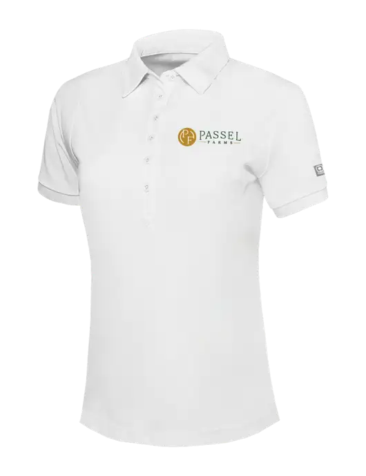 OGIO Womens Bright White Jewel Polo w/Passel Farms Logo