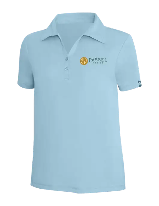 TravisMathew Light Sapphire Heather Womens Coto Performance Polo w/Passel Farms Logo