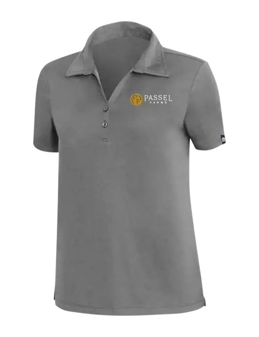 TravisMathew Med Dark Grey Womens Coto Performance Polo w/Passel Farms Logo