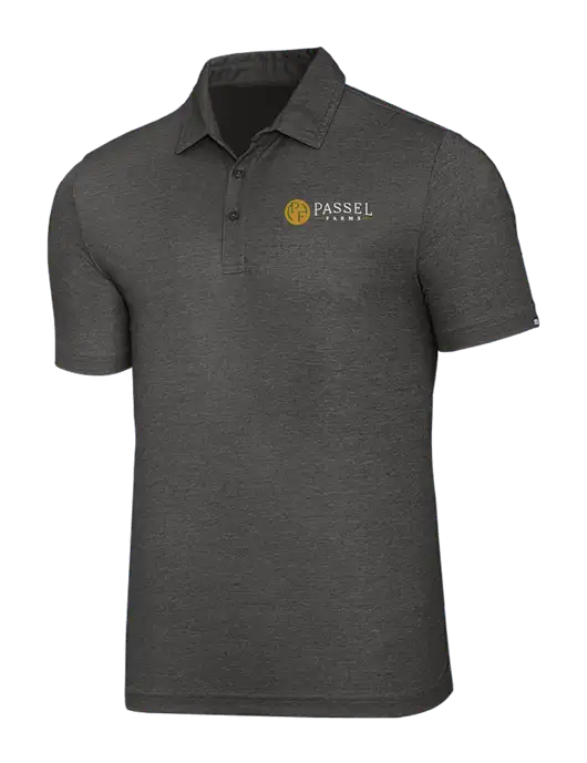 TravisMathew Black Heather Oceanside Polo w/Passel Farms Logo