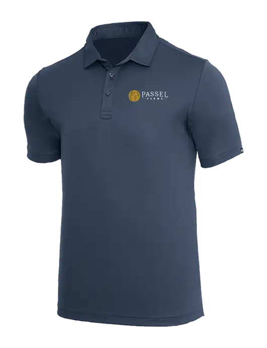 TravisMathew Dark Slate Blue Coto Performance Polo w/Passel Farms Logo
