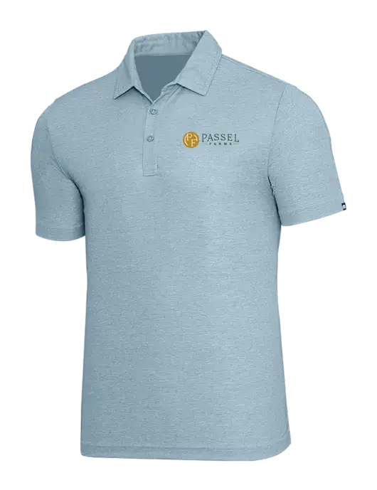 TravisMathew Light Blue Heather Oceanside Polo w/Passel Farms Logo