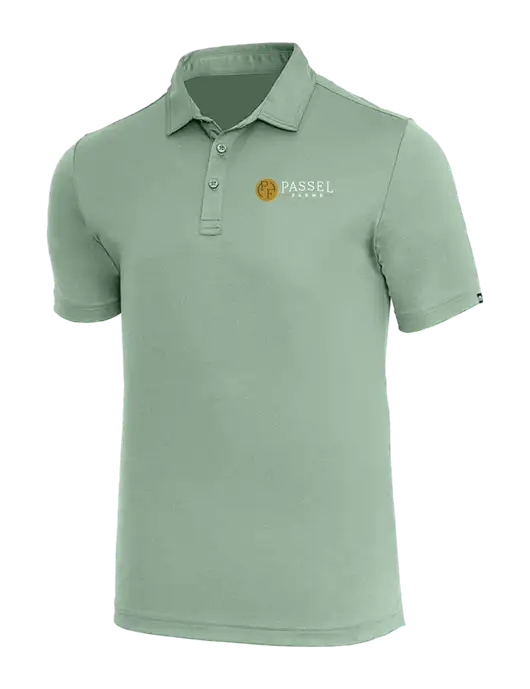 TravisMathew Light Green Heather Coto Performance Polo w/Passel Farms Logo