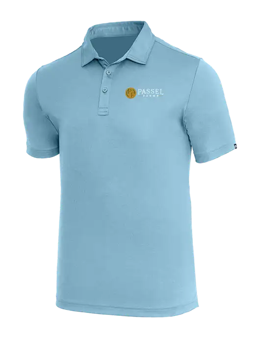 TravisMathew Light Sapphire Heather Coto Performance Polo w/Passel Farms Logo