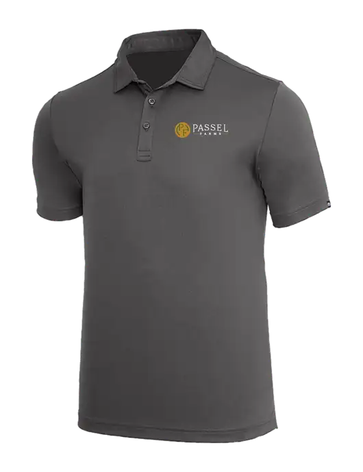 TravisMathew Med Dark Grey Coto Performance Polo w/Passel Farms Logo