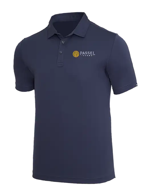 TravisMathew Navy Coto Performance Polo w/Passel Farms Logo