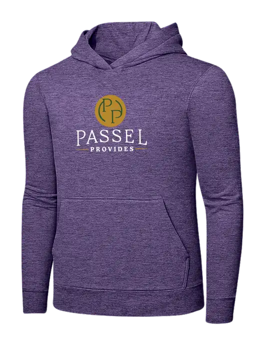 Heather Purple 7.8. oz Ring Spun Hooded Sweatshirt w/Passel Provides Logo