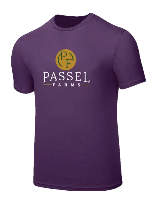Seriously Soft Eggplant Purple T-Shirt w/Passel Farms Logo