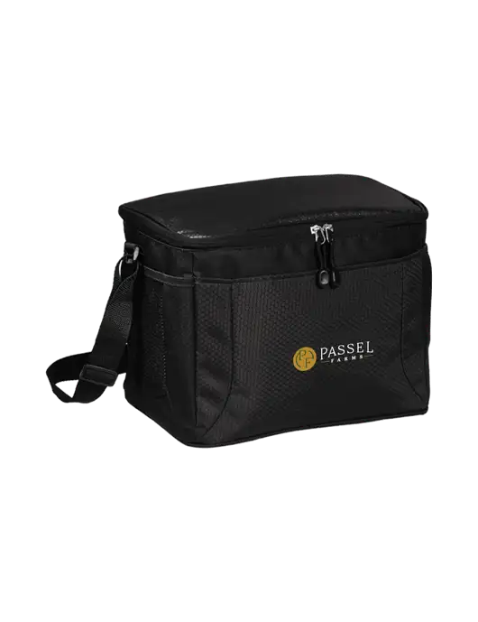 12 Can Black/Black Cube Cooler  w/Passel Farms Logo