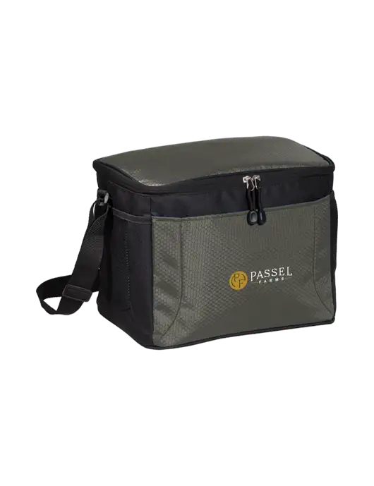 12 Can Grey/Black Cube Cooler w/Passel Farms Logo