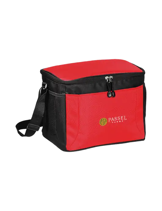 12 Can Red/Black Cube Cooler  w/Passel Farms Logo