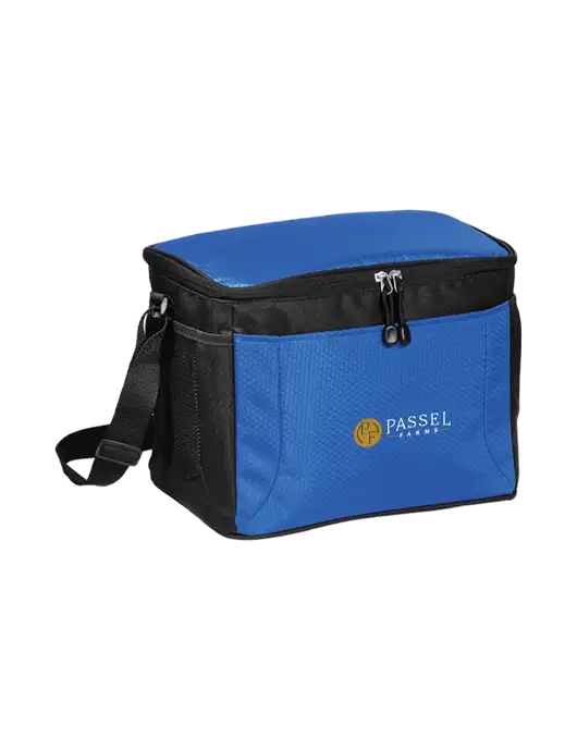 12 Can Twilight Blue/Black Cube Cooler  w/Passel Farms Logo