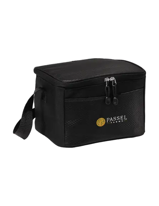 6 Can Black/Black Cube Cooler w/Passel Farms Logo