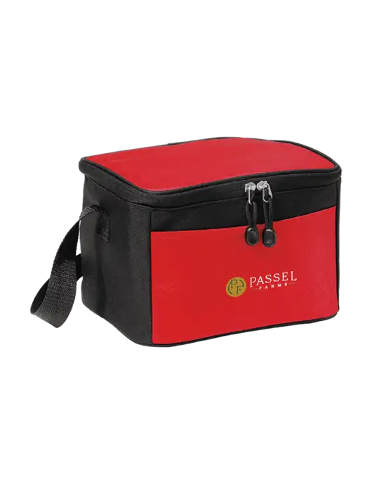 6 Can Red/Black Cube Cooler  w/Passel Farms Logo