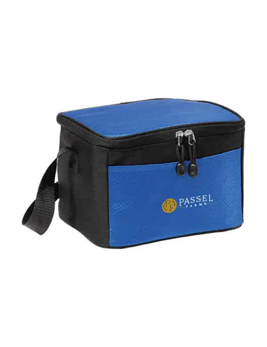 6 Can Twilight Blue/Black Cube Cooler w/Passel Farms Logo