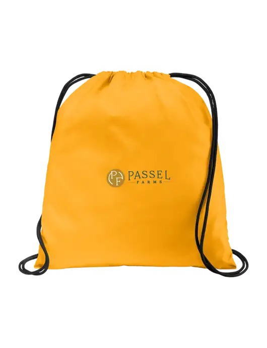 Drawstring Gold Cinch Pack w/Passel Farms Logo