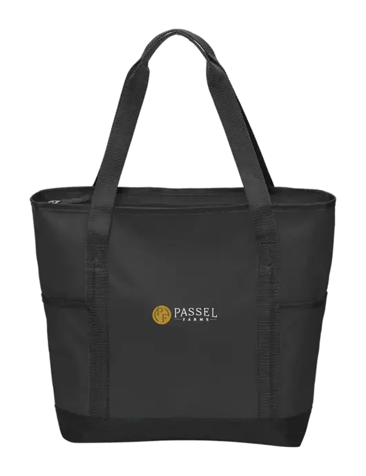 On the Go Black/Black Tote w/Passel Farms Logo