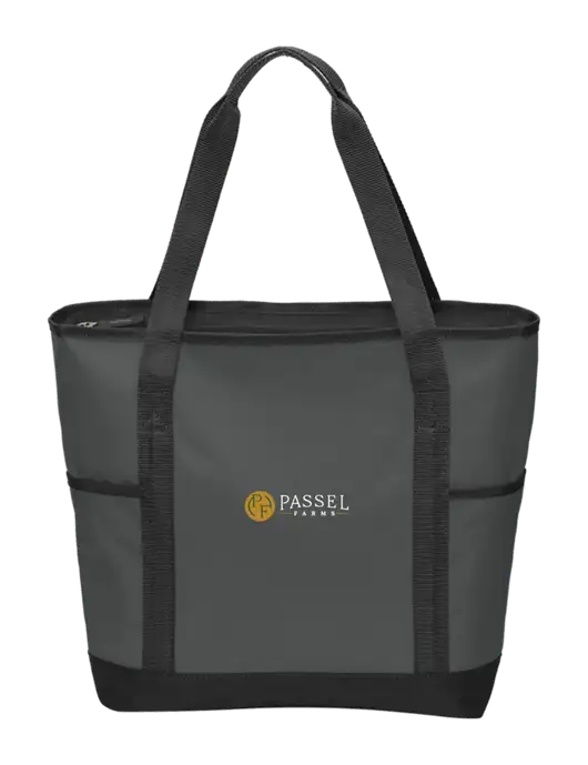 On the Go Charcoal/Black Tote  w/Passel Farms Logo