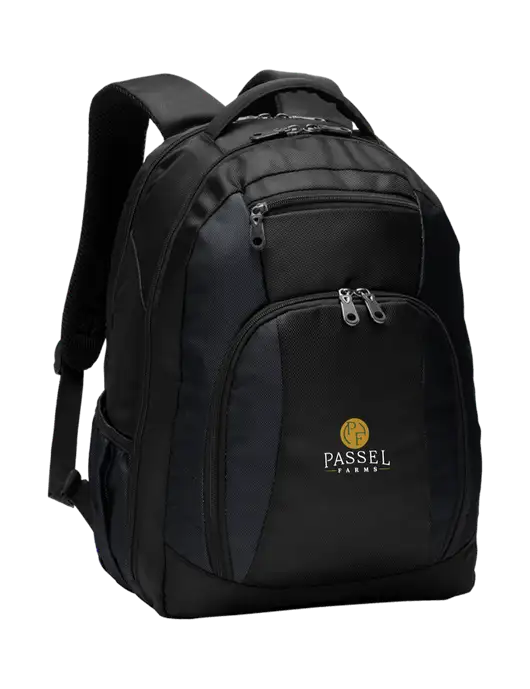Commuter Black Laptop Backpack w/Passel Farms Logo