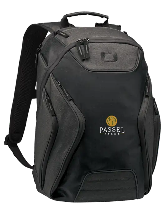 OGIO Black/Heather Grey Hatch Laptop Backpack
 w/Passel Farms Logo