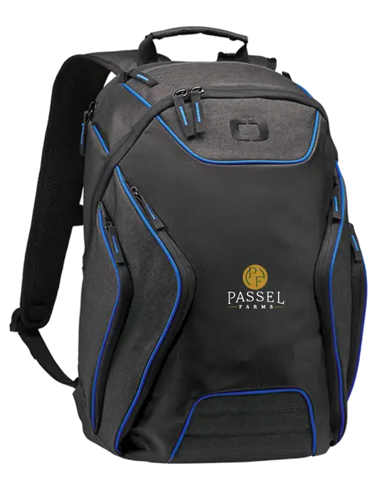 OGIO Royal Blue/Heather Grey Hatch Laptop Backpack
 w/Passel Farms Logo