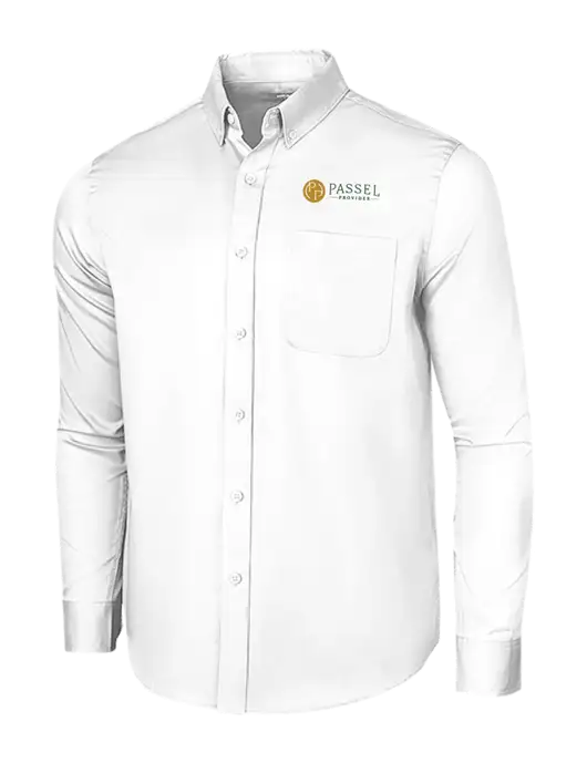 Long Sleeve White Superpro React Twill Shirt w/Passel Provides Logo