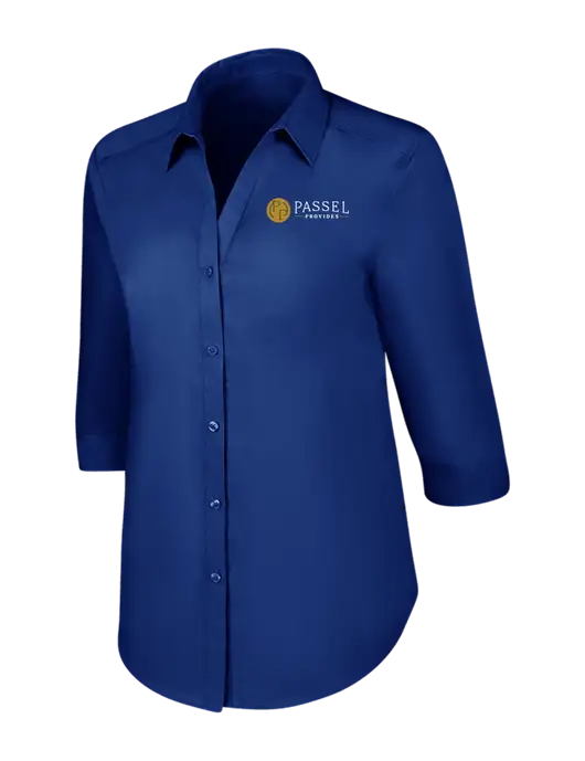 Womens Royal 3/4 Sleeve Carefree Poplin Shirt w/Passel Provides Logo