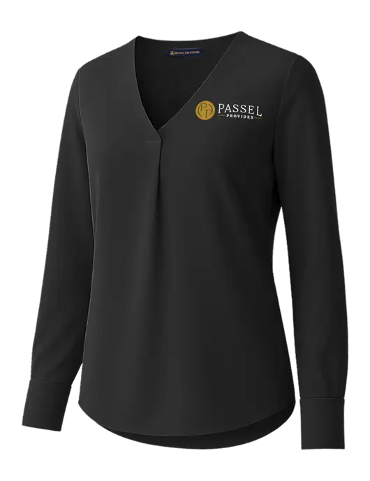 Brooks Brothers Womens Black Open-Neck Satin Blouse  w/Passel Provides Logo