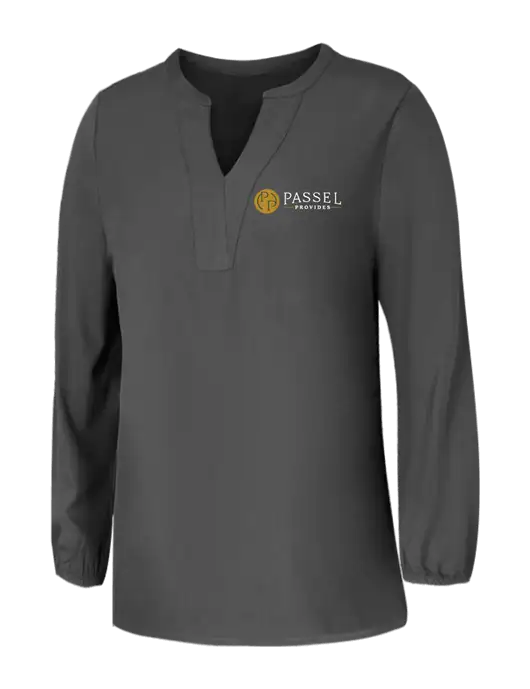 Mercer+Mettle Womens Dark Grey Stretch Crepe 3/4 Sleeve Blouse w/Passel Provides Logo