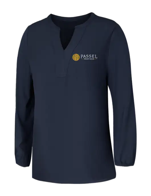 Mercer+Mettle Womens Navy Stretch Crepe 3/4 Sleeve Blouse w/Passel Provides Logo