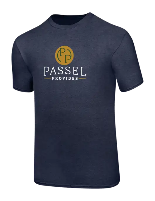 Ring Spun Heather Navy 4.5 oz T-Shirt w/Passel Provides Logo