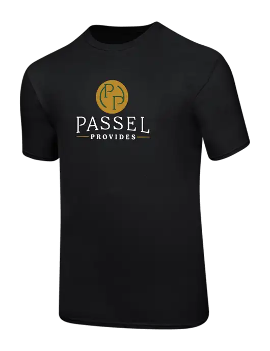 Ring Spun Jet Black 4.5 oz T-Shirt w/Passel Provides Logo